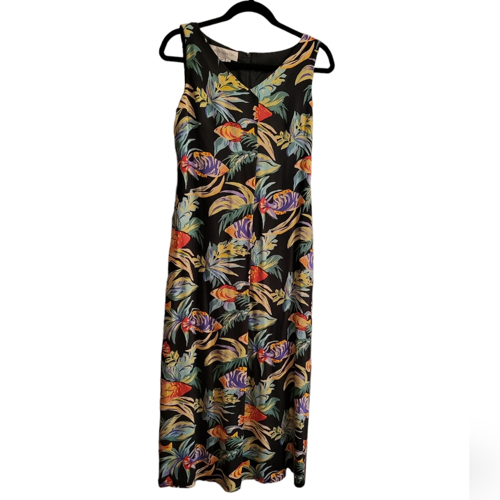 Vintage Maggy London 100 % Silk Tropical Fish Dress Size 6